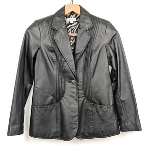 Denim & Co. Leather Jacket Pintuck Detail Lined V-Neck Button Front Black XS